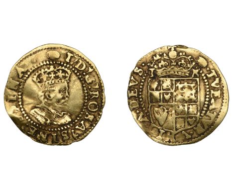 James I (1603-1625), Second coinage, gold Halfcrown, mm. tun, fifth bust, 1.21g/9h (SCBI Schneider 75; N 2095; S 2631). Creas
