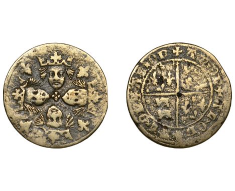 Richard II (1377-1399), Jeton or Wardrobe counter, c. 1380-1400, four crowned heads cruciform, lis in angles, rev. English ar