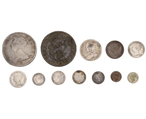 Anne, Halfcrown, 1707e, plain angles, edge sexto (ESC 1379; S 3605); together with other milled coins in silver (7), and base