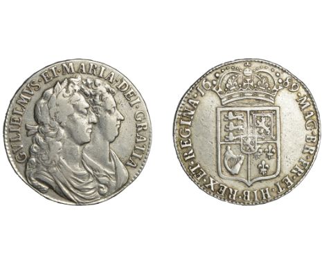 William and Mary (1688-1694), Halfcrown, 1689, first shield, edge primo (ESC 831; S 3434). Cleaned bright, good fine £90-£120