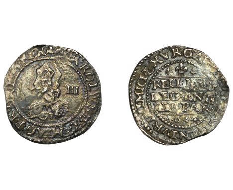 Charles I (1625-1649), Oxford Mint, Threepence, 1644, mm. lis on obv. only, Rawlins’ die, signed r below bust, rev. Declarati
