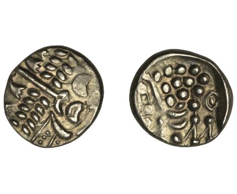 British Iron Age, DUROTRIGES, Uninscribed issues, silver Stater, disjointed head of Apollo, rev. disjointed horse left, 5.16g
