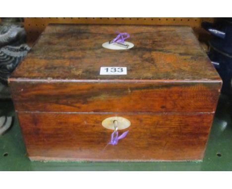 A rosewood work box with mother of pearl inset (a/f)