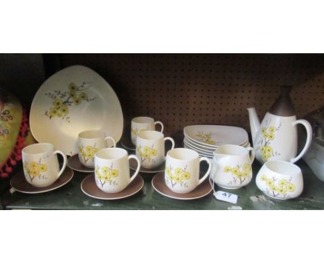 A Carlton Ware coffee set yellow and brown floral pattern six place setting with teapot, sucrier and jug