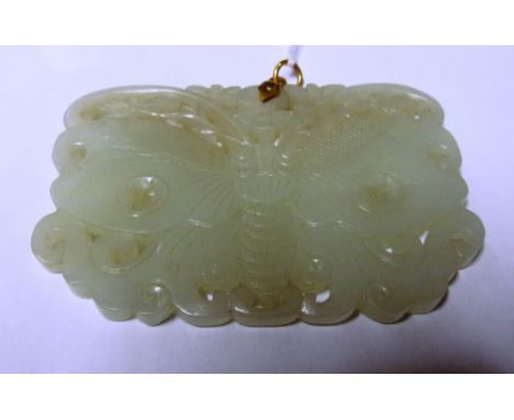 A Jade pendant in the form of a butterfly