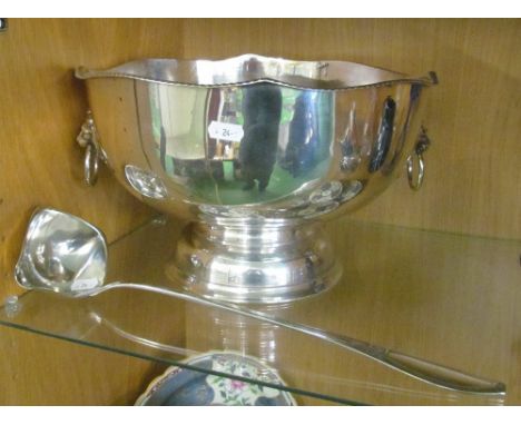 A silver-plate punch bowl with silver-plated Arts &amp; Crafts ladle