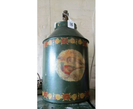 A green Tole Ware lamp