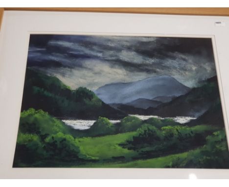 A FRAMED PASTEL DRAWING TITLED HELVELLYN BY MOONLIGHT DRAWN BY JIM PARRACK