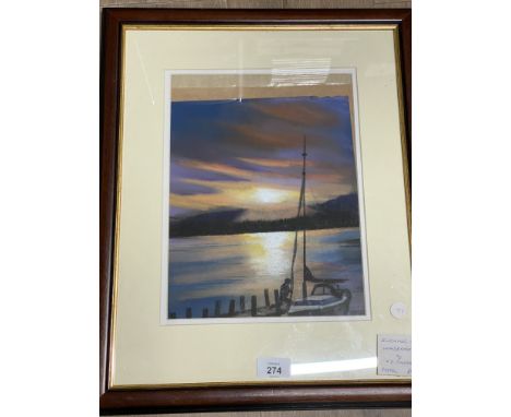 A FRAMED PASTEL DRAWING TITLED EVENING WINDERMERE BY J D PARRACK 29CM BY 23CM