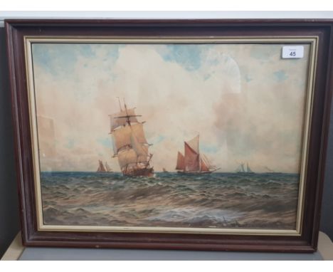 WILLIAM THOMAS NICHOLAS BOYCE (1858-1911) REOWNED COLLECTABLE SEASCAPE PAINTER WATERCOLOUR SIGNED - SHIPPING IN A CHOPPY SEA 