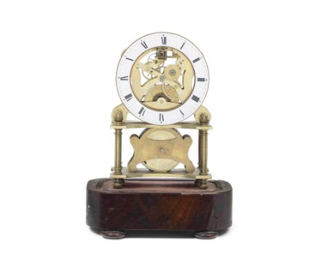An historic and unique early 19th century brass skeleton timepiece sold by direct descendants of Robert Roskellthe small fram