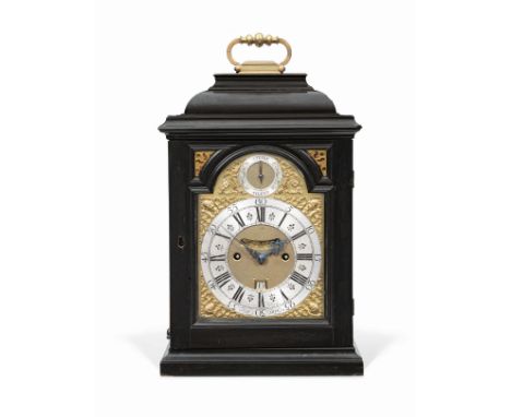 A good mid 18th century ebony table clock with pull repeatCharles Clay, LondonThe case surmounted by a knopped handle over an