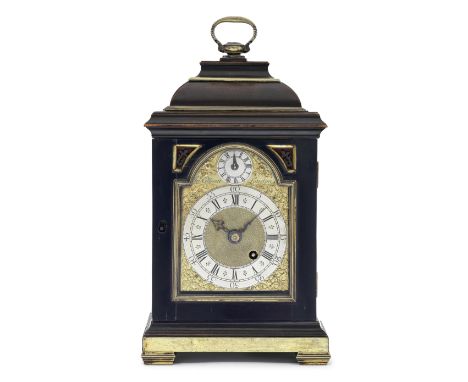 A fine and rare mid 18th century miniature brass-bound ebonised timepiece with pull quarter striking and alarmJohn Ellicott, 