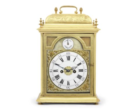 A rare mid-18th century Swiss gilt wood quarter striking table clock with alarm, enamel dial and 'Chevalier de Bethune'-type 