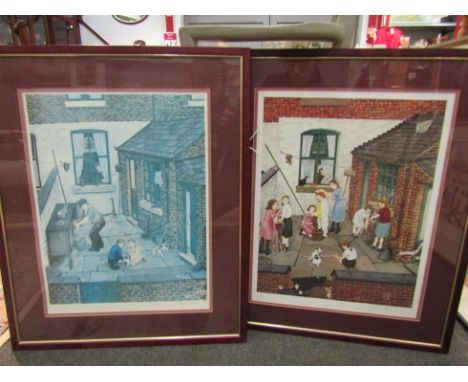 TOM DODSON (1910-1991): A limited edition print depicting family in yard, framed and glazed, 721/850, 46cm x 35cm, with a sim