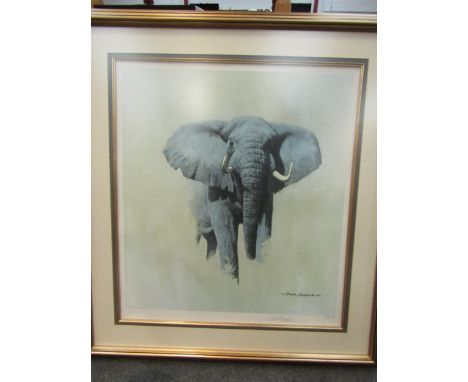 A limited edition print after David Shepherd of elephant, 708/850, artist proof stamped, framed and glazed, 55cm x 50cm