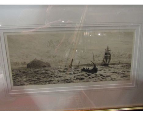 WILLIAM WYLLIE RA, RE (1851-1931) A signed etching of sailing ships, framed and glazed, 75cm x 48cm