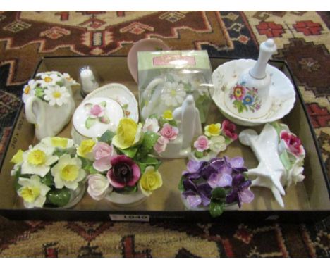 An assortment of ceramic posies including Coalport, Aysnley and Royal Doulton. A small bowl and pin dish etc.
