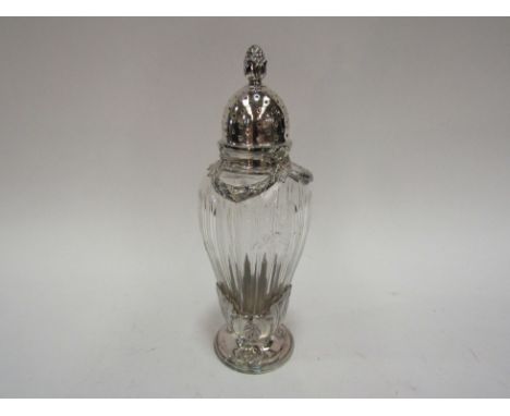 An Orfèvrerie Gallia classical design sugar castor with pineapple finial and ribbon and swag relief