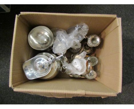 Assorted plated wares including Walker &amp; Hall coffee pot and Aga thermos jug, cruet set, etc