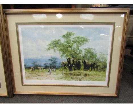 A limited edition print after David Shepherd "Amboseli", 225/350, framed and glazed, 43cm x 66cm