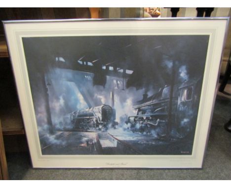 A David Weston limited edition print "Sunlight and Steam", 257/500, framed and glazed. 15cm x 60cm
