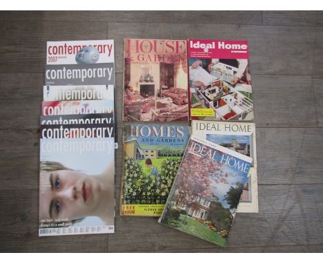 Collections of vintage magazines including 1950's Ideal Home, Homes and Gardens, House and Garden, and Contemporary art      