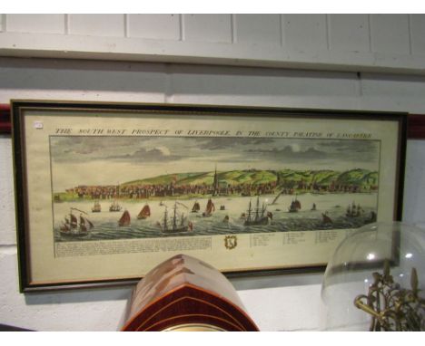 A print depicting the South West Prospect of Liverpool. Framed and glazed. 20cm x 69cm image size