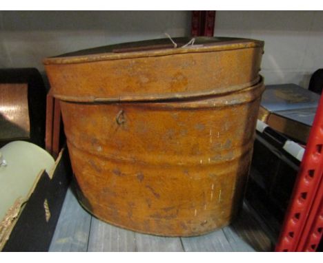 A pair of vintage shoes and a hat box