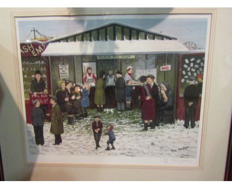 TOM DODSON (1910-1991): A limited edition print "Black Pea Soup", depicting crowd in winter scene, framed and glazed, 539/850
