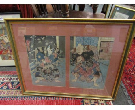 TOYOKUNI III (1786-1864) A print depicting two Kabuki actors playing as Samurai, framed and glazed, 66cm x 52cm and another