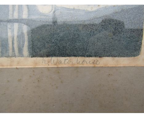 NORA WATERHOUSE (fl circa 1960s): A framed and glazed abstract block print, 'Under Water', pencil signed bottom right, image 