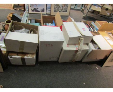 Six boxes containing modern ceiling lights, modern standard lamp, etc