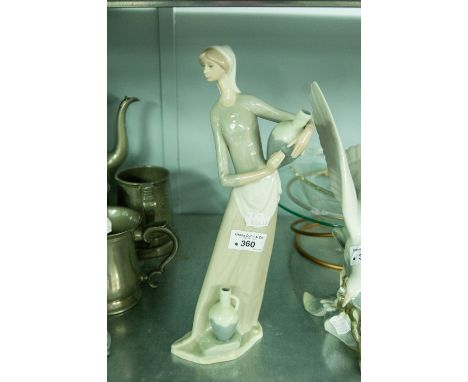 A MODERN NAO PORCELAIN MODEL OF A LADY HOLDING A WATER URN 