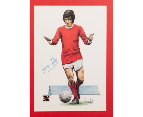 GEORGE BEST UNITED LEGEND framed and glazed  11" x 11" (28cm x 28cm)  AND A COLOUR PRINT OF GEORGE BEST (2) 