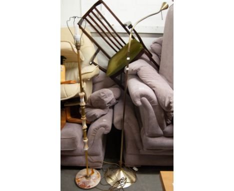 A BRASS AND GREEN ONYX STANDARD LAMP AND A MODERN FLOOR STANDING ADJUSTABLE READING LAMP (2) 