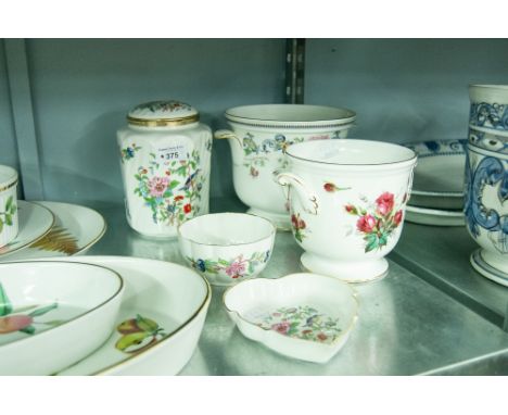 AYNSLEY 'PEMBROKE' JAR WITH HINGED LID, 'PEMBROKE' TRINKET DISH, AYNSLEY 'WAR-I-ETE' BOWL, CROWN STAFFORDSHIRE JARDINIERE AND