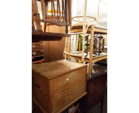 A SINGLE BENTWOOD CHAIR AND A SMALL PINE TRUNK (2) 