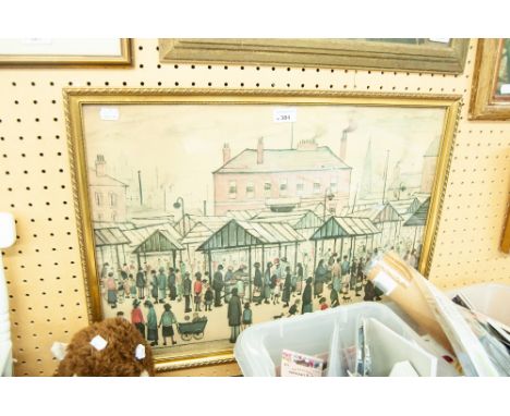 L.S. LOWRY  COLOUR PRINT REPRODUCTION  'MARKET SCENE IN A NORTHERN TOWN'  18" X 24" AND  ROLLED ATHENA  LOWRY PRINT 'RIVER SC