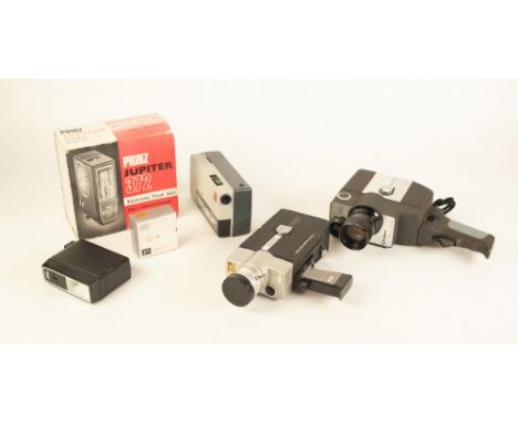 THREE BYGONE CINE CAMERAS, KODAK INSTAMATIC M2, DENHILL AND CROWN 101, together with a SMALL SELECTION OF CAMERA ACCESSORIES,