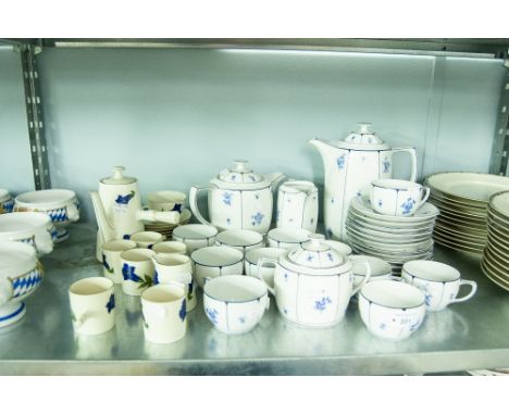 A CZECHOSLOVAKIAN TEA SERVICE FOR SIX PERSONS, ANOTHER FOR TWELVE PERSONS WITH BLUE FLORAL DETAIL AND DITTO FOR SIX PERSONS W