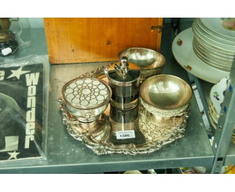 OLD SHEFFIELD PLATE CIRCULAR SALVER WITH SHAPED AND MOULDED ROCOCO BORDER, ON THREE STUD FEET, 12" DIAMETER; PENHALIGON'S, LO