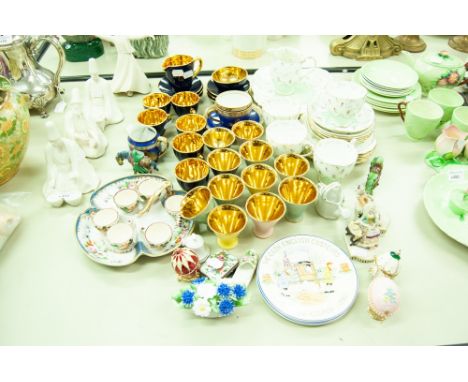 A GRAFTON PART TEA SERVICE WITH FLORAL DECORATION, JERSEY POTTERY TEA SERVICE WITH GILT INTERIOR AND OTHER MISC CERAMICS 