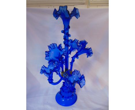 Blue glass 7 branch epergne