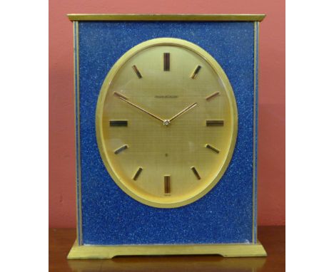 A Jaeger-LeCoultre 8-day lapis lazuli and gilt metal mantel clock with box