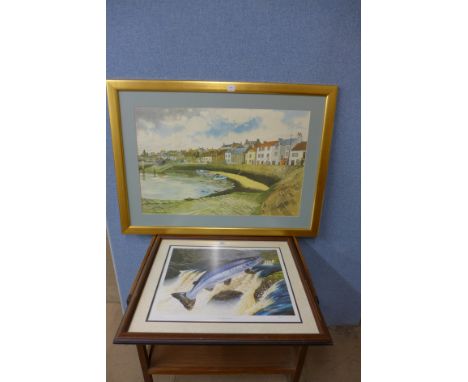 A Cornish lanscape print and a Peter Massey limited edition print, framed