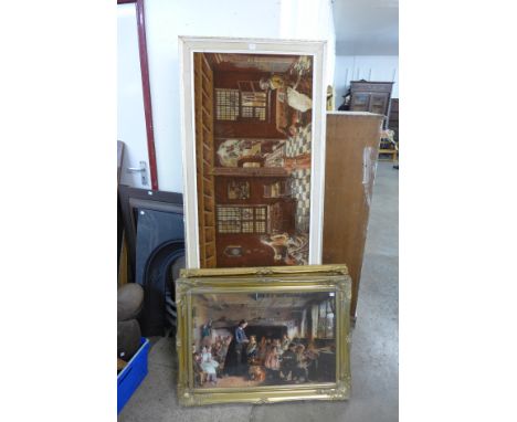 An interior scene print and other prints and frames