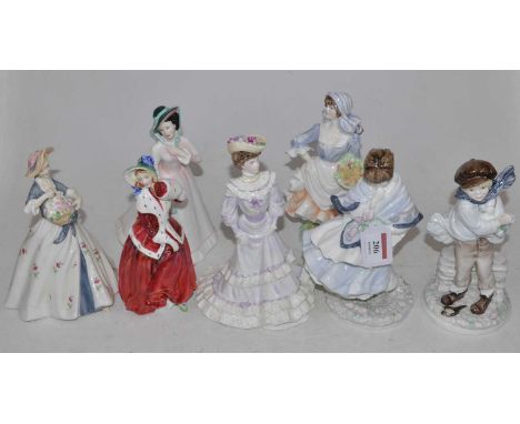 A collection of three Coalport figurines, comprising Golden Age Louisa at Ascot, No.2474/12500, Visiting Day, No.9372/9500, a