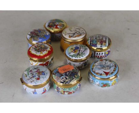 A collection of nine Halcyon Days enamelled patch/pill boxesCondition report: One with loose cover.Otherwise no apparent faul