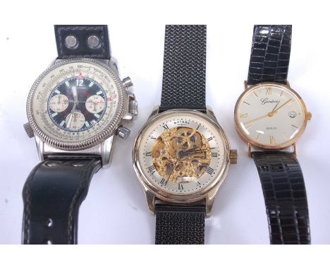 A Rotary gent's automatic wristwatch, having crystal back cover; and two other gent's fashion watches (3)